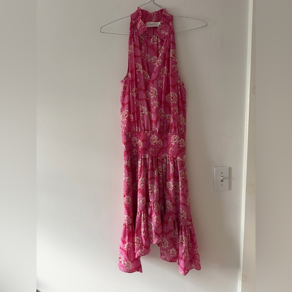 A.L.C. Cody Halter Floral Silk Smocked Waist Dress in Pink Floral Size 4 READ - Picture 2 of 16